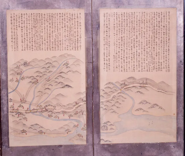 牧忠輔「浅井畷合戦図屏風」第一・二扇（1803 年、石川県立歴史博物館蔵）