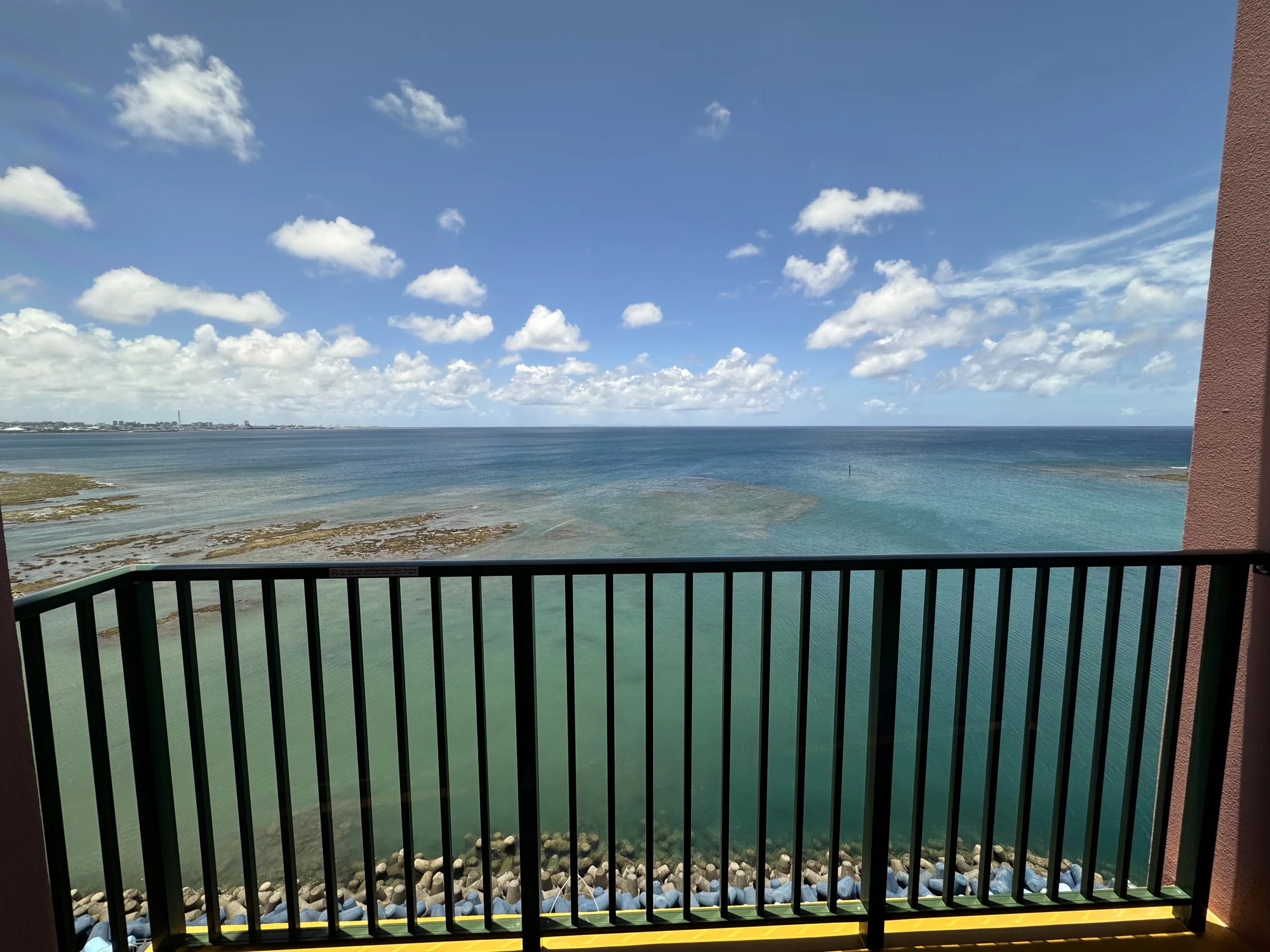 The balcony looked straight out to the sea